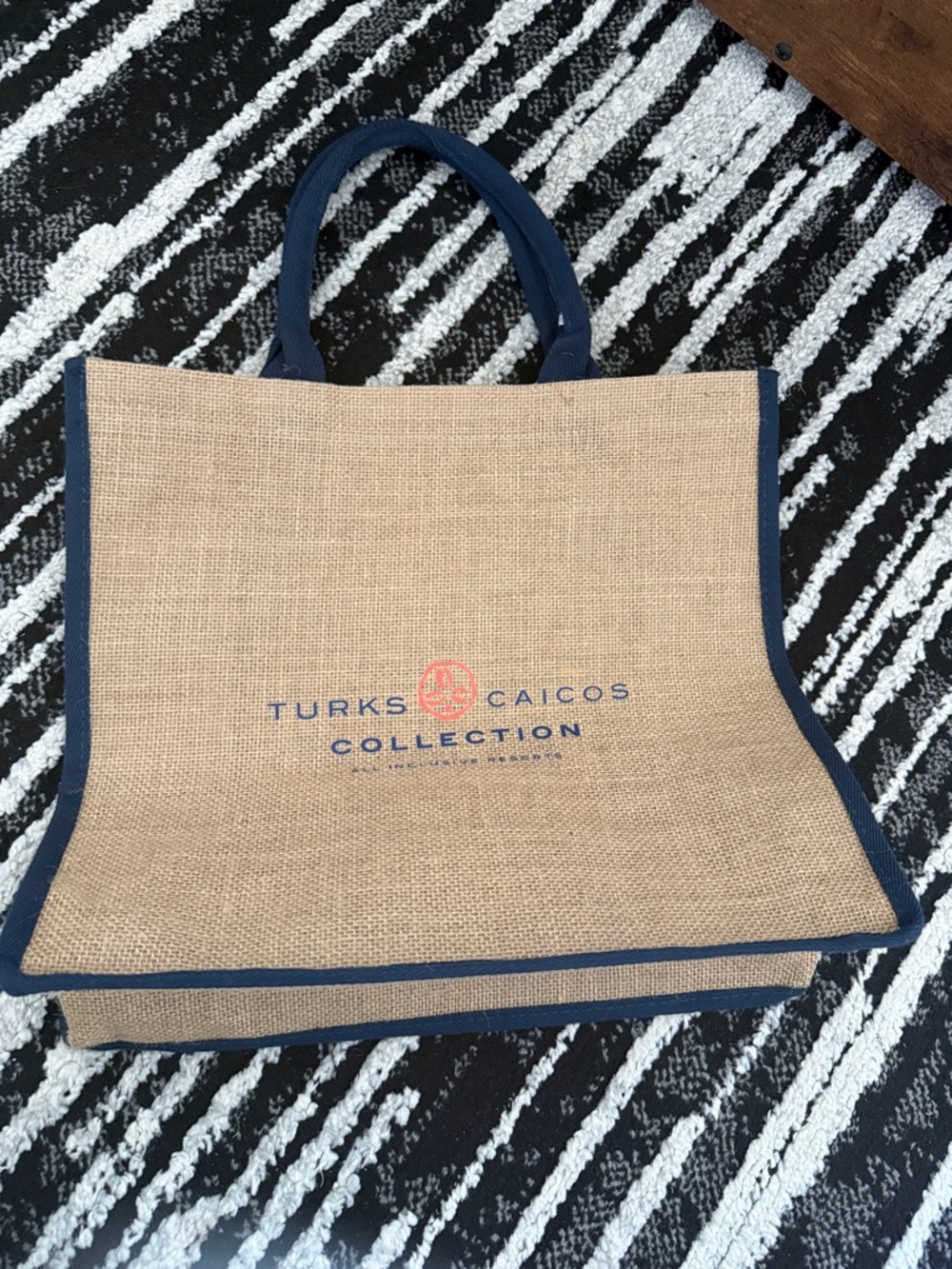 Natural Jute Tote with Navy Trim